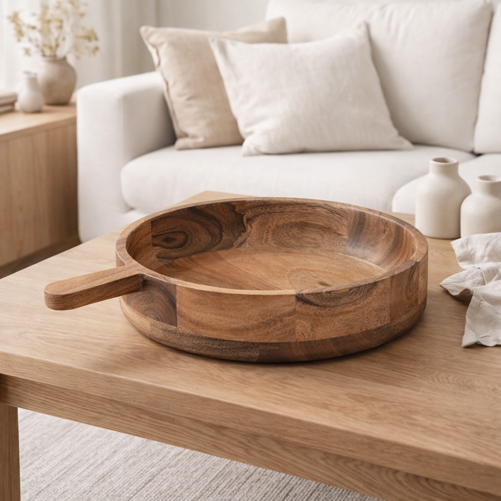 Boîte de casserole en bois Pan Boîte maîtresse en 6 parties 32x25 cm bol acacia solide en situation