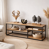 Meuble TV meuble TV meuble TV 150 x 51 x 36 cm Liverpool structure métal noir mat en situation