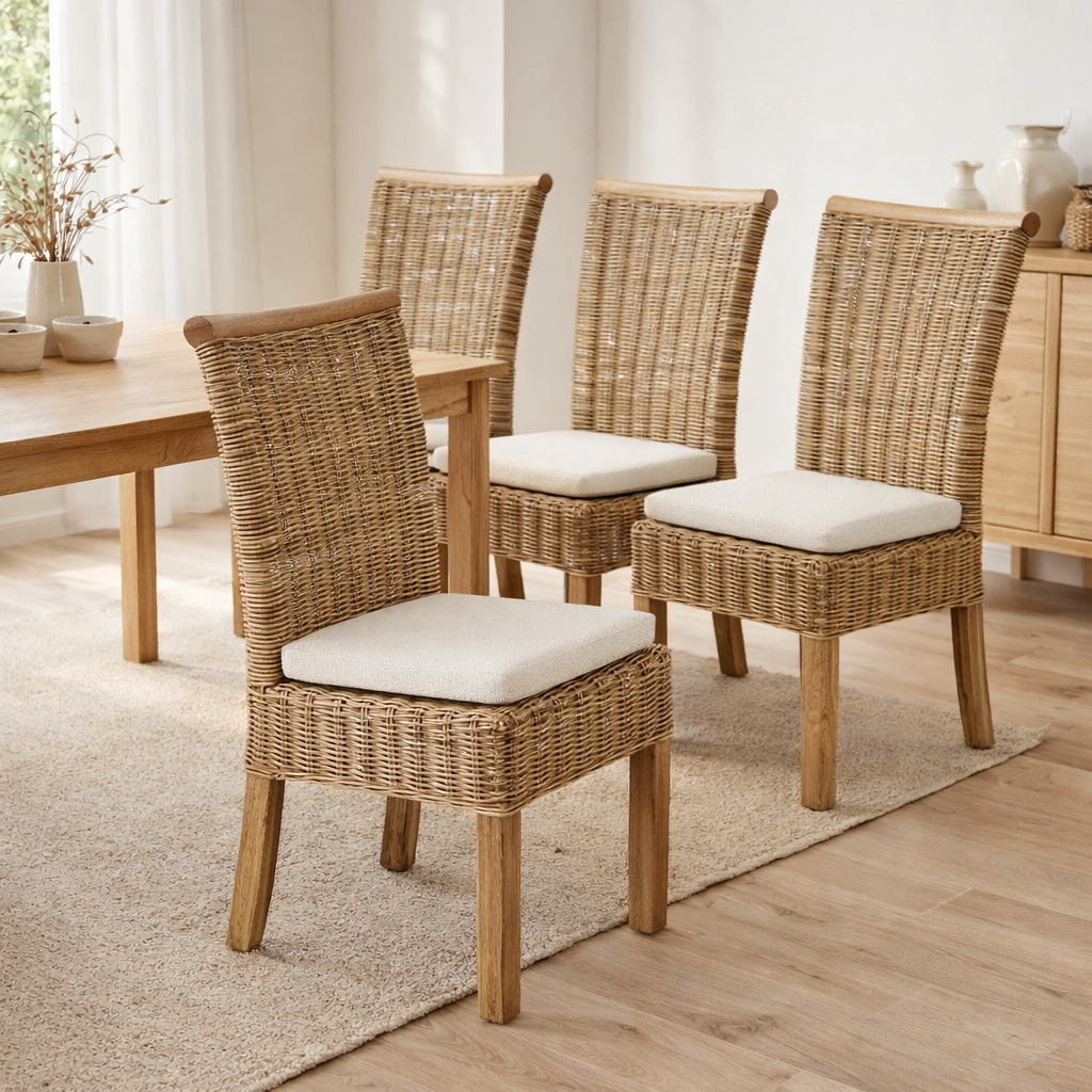 Chaises de salle à manger ensemble de 4 chaises en rotin tabac Perth chaise en rotin chaise en osier durable en situation