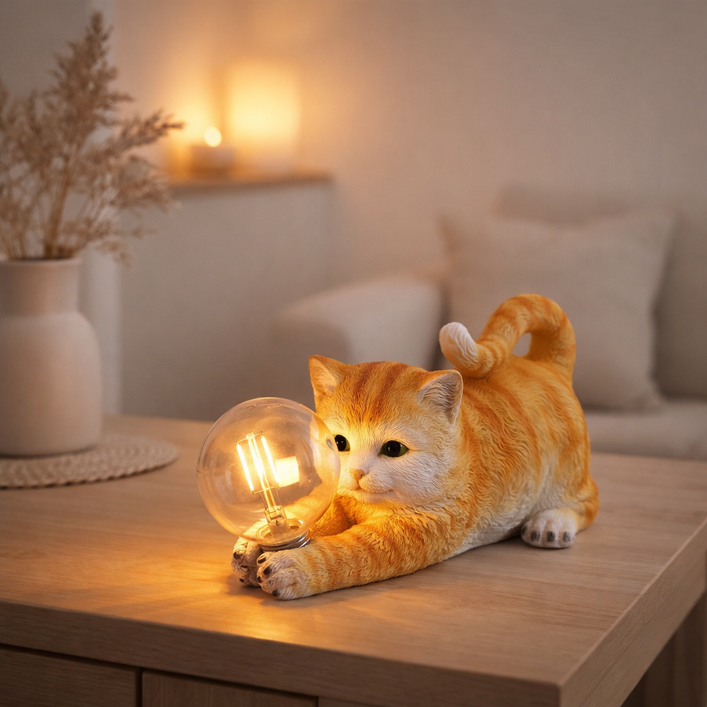 Lampe extérieure solaire LED Cat 25 cm décoration de longue date en plastique brun avec des LED intégrées en situation