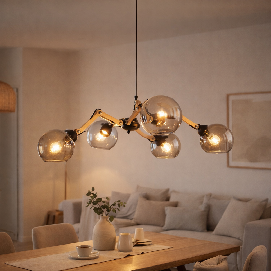 5 lampe suspendue en verre Soito Lampe suspendue en métal, en verre et en caoutchouc, avec prise E14, pour salle à manger, salon, couloir ou bureau, 80 cm de diamètre en situation