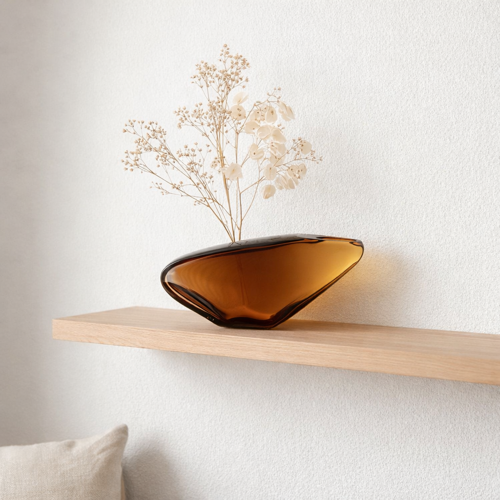 Vase en verre de luxe allongé au design organique innovant, KOOKY13AM en situation