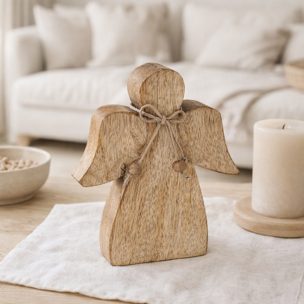 Decof Figure Angel Wooden Figure 15x13cm Master Box 36 Pieces de décoration de Noël Lucky Angel Wood Mango en situation