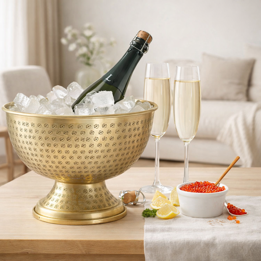 Bouteille-cocoller refroidisseur de vin métal Ø 29 cm Champagne refroidisseur autour de refroidisseur de champagne de ciel glacé en or argenté en situation