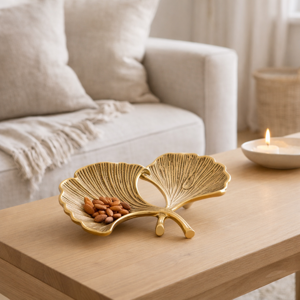Shell Decorative Bowl Master Boîte à 18 parties en aluminium Ginkgo 2 feuille en or ou en argent feuille de feuille en situation