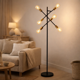 Lampe debout modo en noir en noir, versions en or, prise E27, lampadaire pour salon, salle à manger, cuisine, couloir, couloir ou bureau, 150 x 49 cm en situation