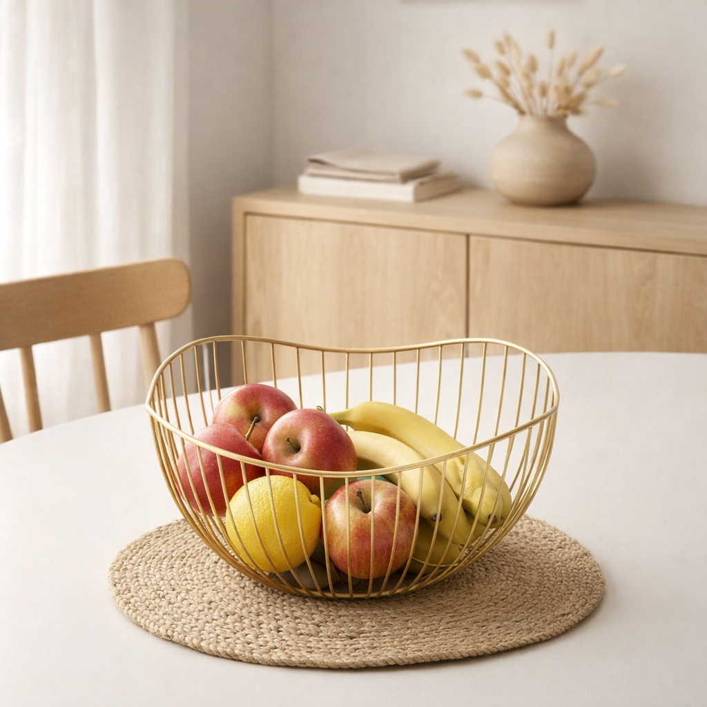 Panier de fruits Métal de 16 pièces Ø 25 h 14 cm Panier à pain Ensemble de fruits 2 x 8 pu en situation