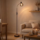 Lampe à lampe en verre Fumoso, lampadaire en métal et en verre en noir, avec douille E14, pour salle à manger, salon, hall ou bureau, lampadaire à l'intérieur, 150 cm de haut. en situation