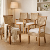 Chaises en rotin lot de 4 chaises de salle à manger avec accoudoirs tabac Perth chaise en osier fauteuil en rotin en situation