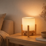 Lampe ackitique Madita 19 cm de haut, en blanc / nature, avec LED intégrée, dimmable avec capteur tactile en situation