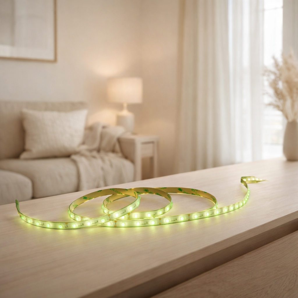 LED Stripe env. 5 m de long, avec 2 liants flexibles et alimentation en fiche; 300 LED, vert. en situation