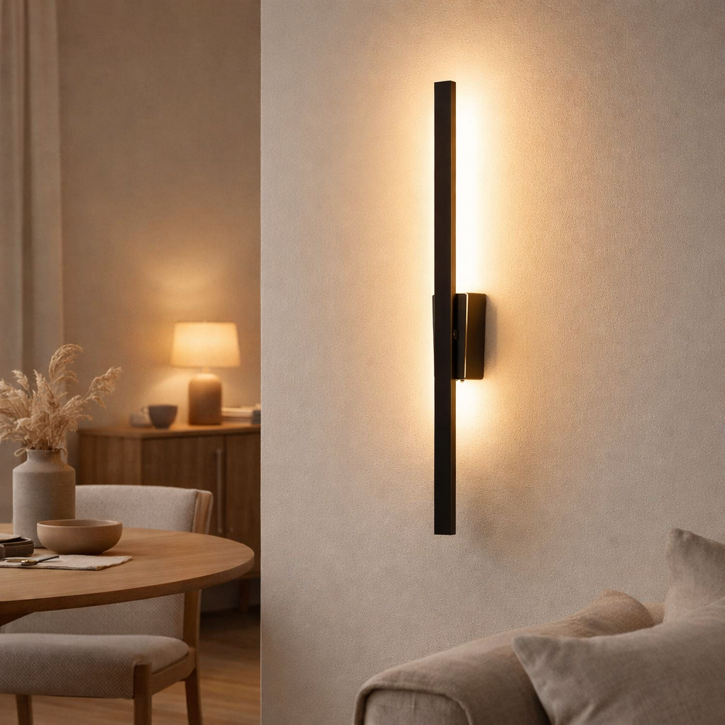Lampe murale LED Trevor noir, lampe murale métal et plastique en noir, avec des LED fermement construites, éclairage mural à l'intérieur 62 x 10 x 4,5 cm en situation