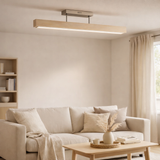 Plafond LED droit, 97,5 cm de long, en métal, bois, acrylique et bois de cendre, pour les salons et le bureau en situation