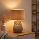 Lampe de table en céramique Bronco, lampe de table, en céramique, beige / gris / or, avec socket E14, pour salle à manger, salon, couloir ou bureau, 39 cm de haut en situation