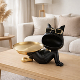 Bouledogue en polyrésine noir avec plateau en situation