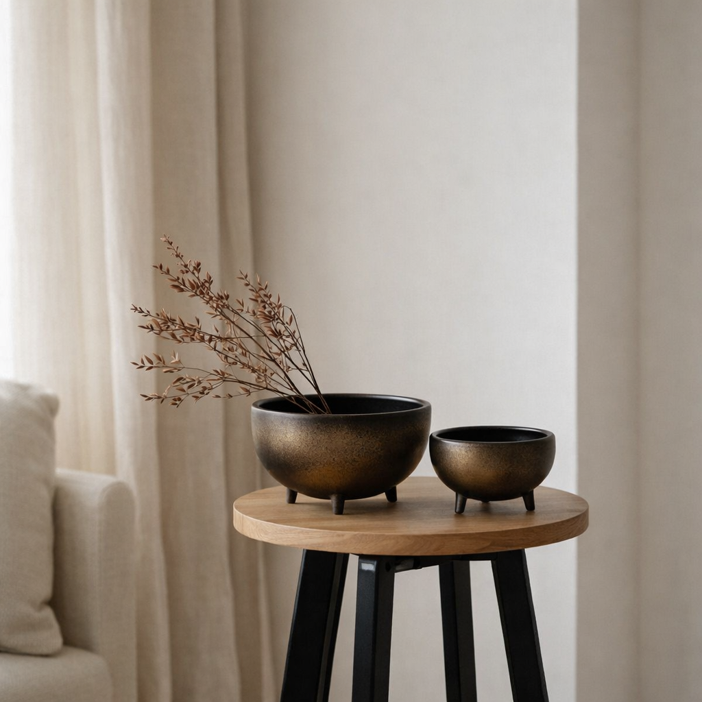 Nouveau grand bol moderne en céramique glob East + West, OTA10BB en situation