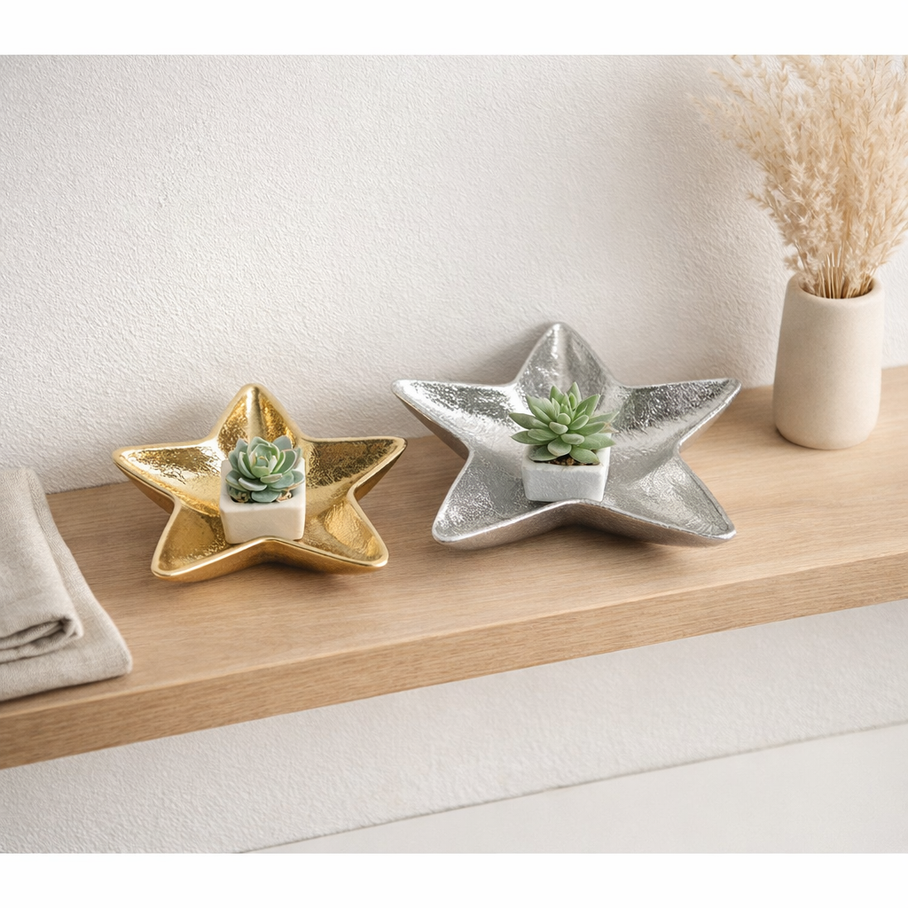 Déco Shell Star 2er set Starlight Gold ou Silver Christmas Decorations Aluminium en situation
