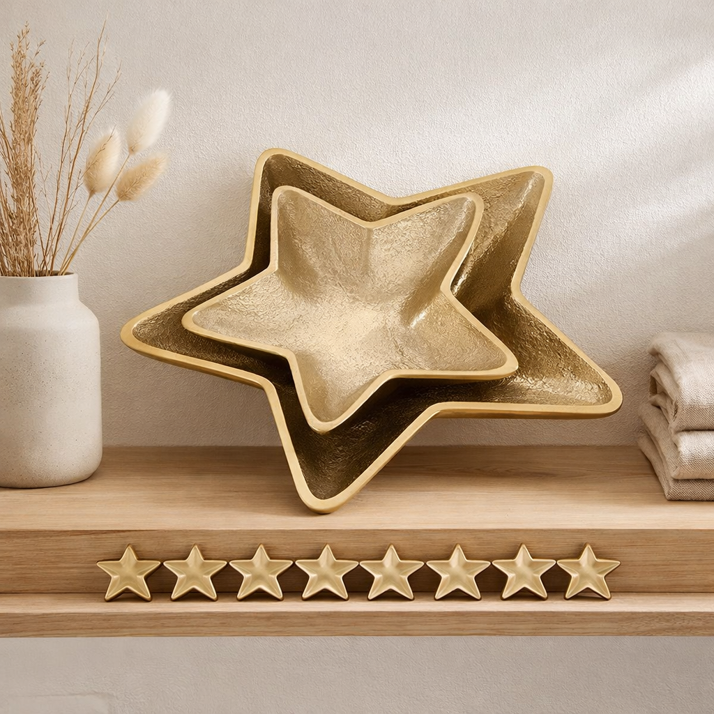 Déco Shell Star 12x 2er set box Master Box Starlight Gold ou Silver Christmas Decoration Aluminium en situation
