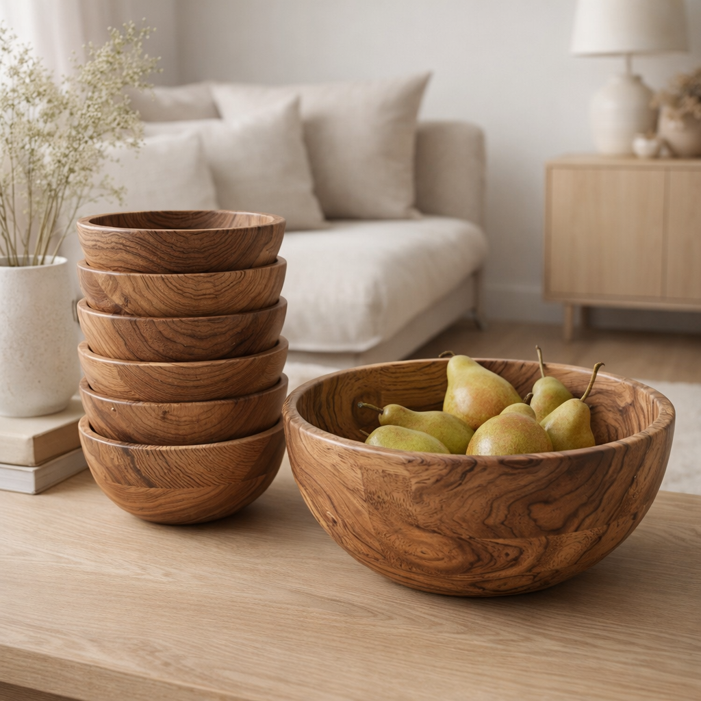 Bol en bois décoration bol maître boîte 8 parties 20 ou 25 cm aliments acacia massive en situation