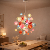 La lampe pendentielle explosion colorée en métal et en verre, versions G9, lampe suspendue pour salle à manger, salon, hall ou bureau, Øca. 65 cm en situation