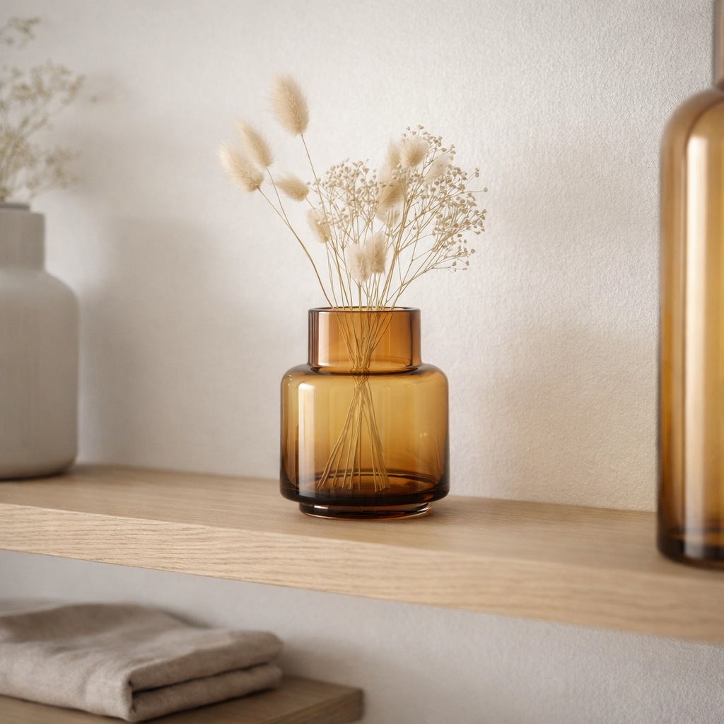 Petit vase au design moderne et classe de style rétro, couleur ambre, TYLER07AM en situation