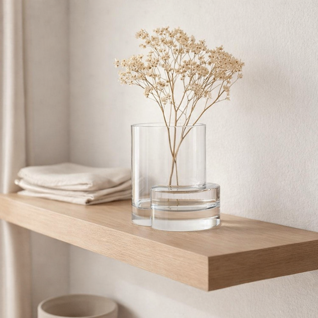 Vase moderne de style constructiviste, design haut de gamme, verre clair FUSIO 25 en situation