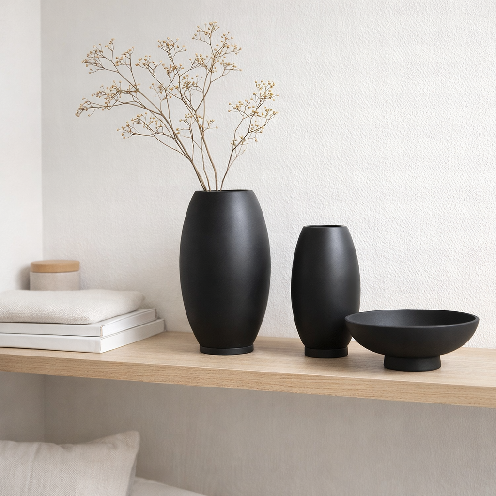 Vase moderne innovant, micro-ciment, Top Design, RUD22BK en situation
