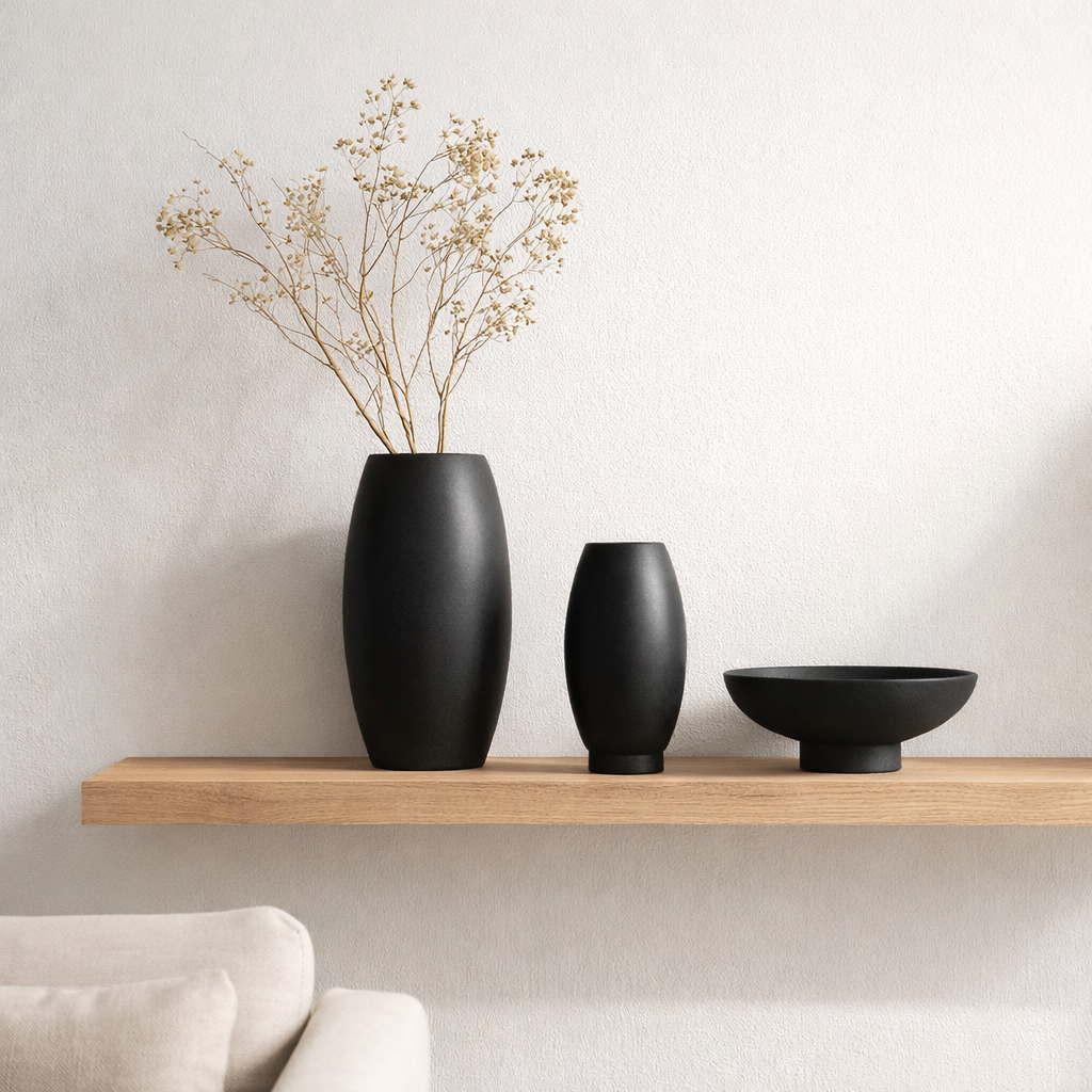 Vase moderne innovant, micro-ciment, Top Design, RUD22BK en situation