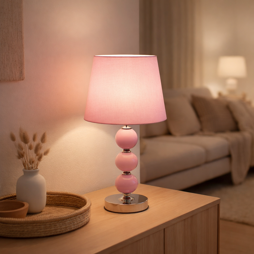Lampe de table en céramique Araga 36 cm de haut, lampe de table en métal, en céramique, avec des lames de texte, rose, avec socket E14, éclairage pour salle à manger, salon, couloir ou bureau, en situation
