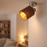 1er mur et plafond maron en métal-satin-matt avec parapluie de tissu en marron, avec socket e14, lampe pour le salon, salle à manger, couloir et bureau, env. 17 x 12 cm en situation