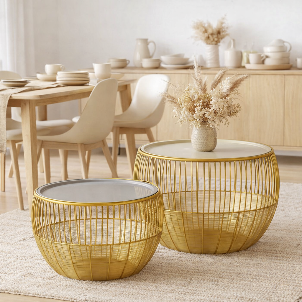 Set de 2 tables d'appoint rondes ø 49/41 H 37/29 cm tables décoratives table basse Glamira table basse or en situation