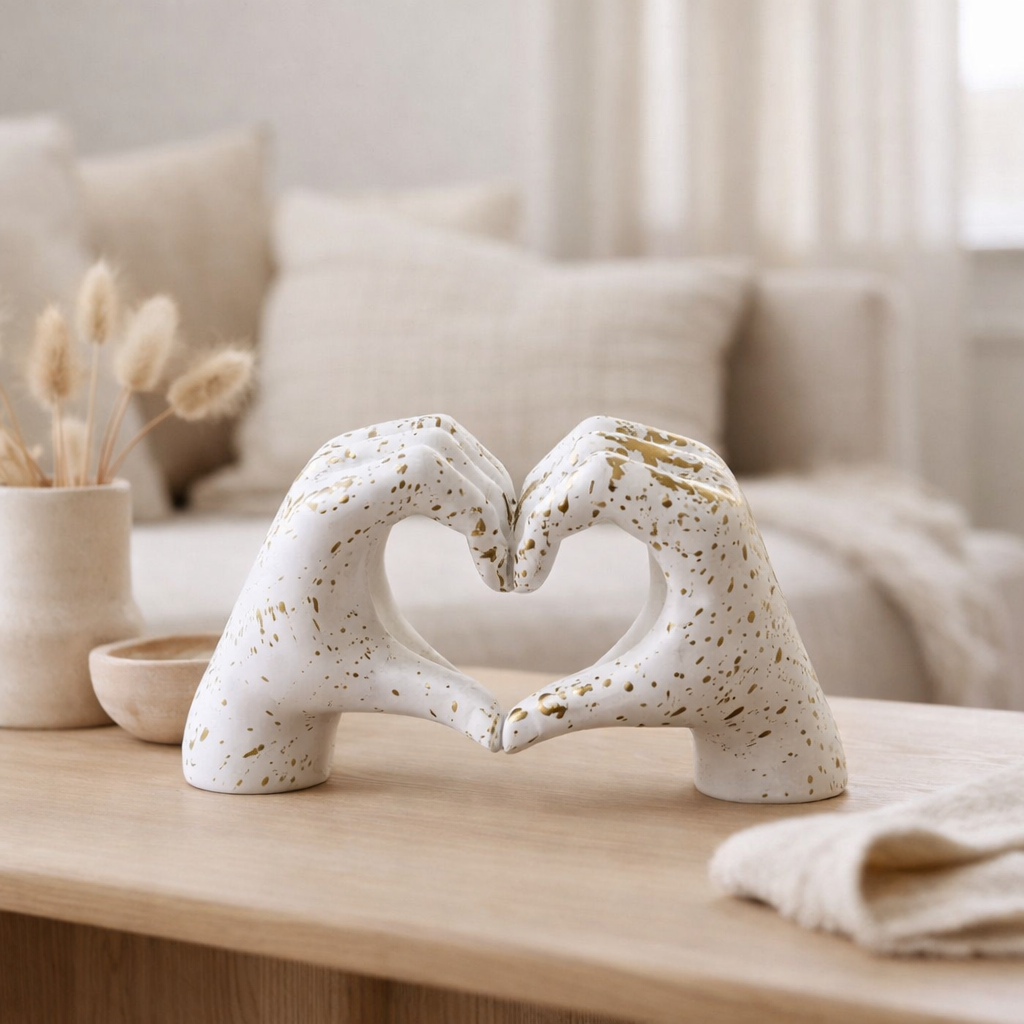 Polyresin Hand Heart White Gold Splash en situation