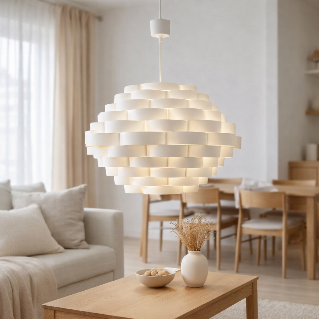 Pendante Ligne blanche en plastique en blanc, E27, Ø 55 cm en situation