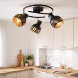 Mur à 3 places et plafond Rondel Spot Casco en métal en noir, et or, avec version E27, Øca. 48 cm. Éclairage élégant pour le salon, la salle à manger ou la cuisine. en situation