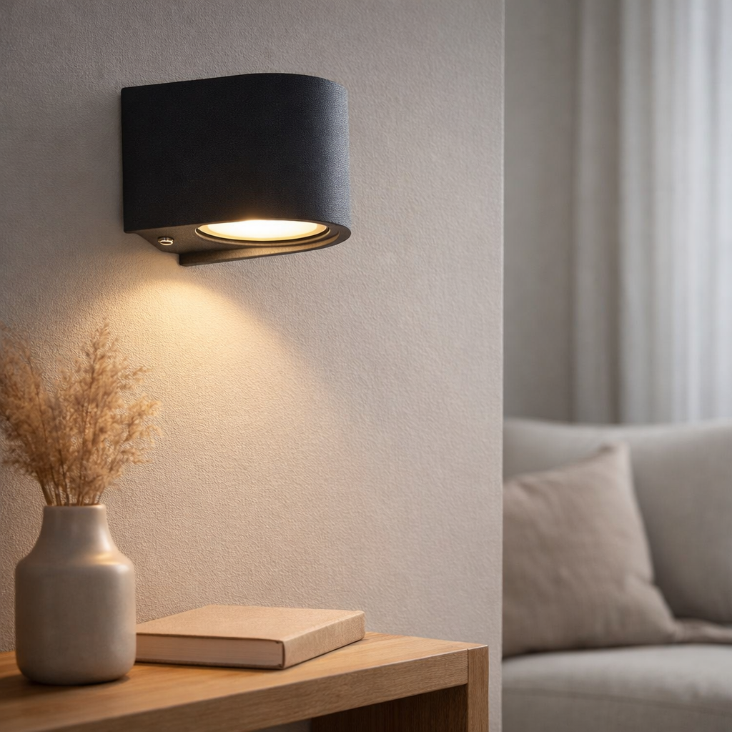La lampe LED Alecto mesure 10,5 x 11,7 cm et mesure 10 cm de haut. Il se compose d'un plastique de haute qualité avec une surface légèrement structurée qui semble peinte. Timeless Black rend la lampe universellement utilisable. en situation