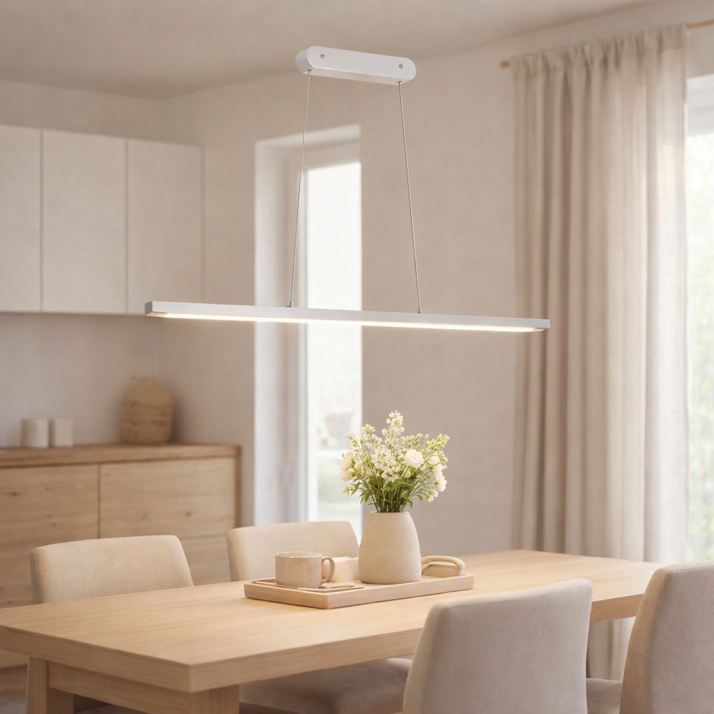 LED Pendant Light Beam total 18 W, 100 cm de long, avec des LED fermement construites, dimmables, réglables à température de couleur, pour la salle à manger et le bureau en situation