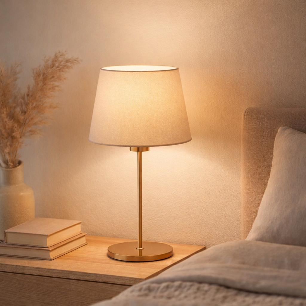 Lampe de table bologne h: 45 cm beige / laiton en situation