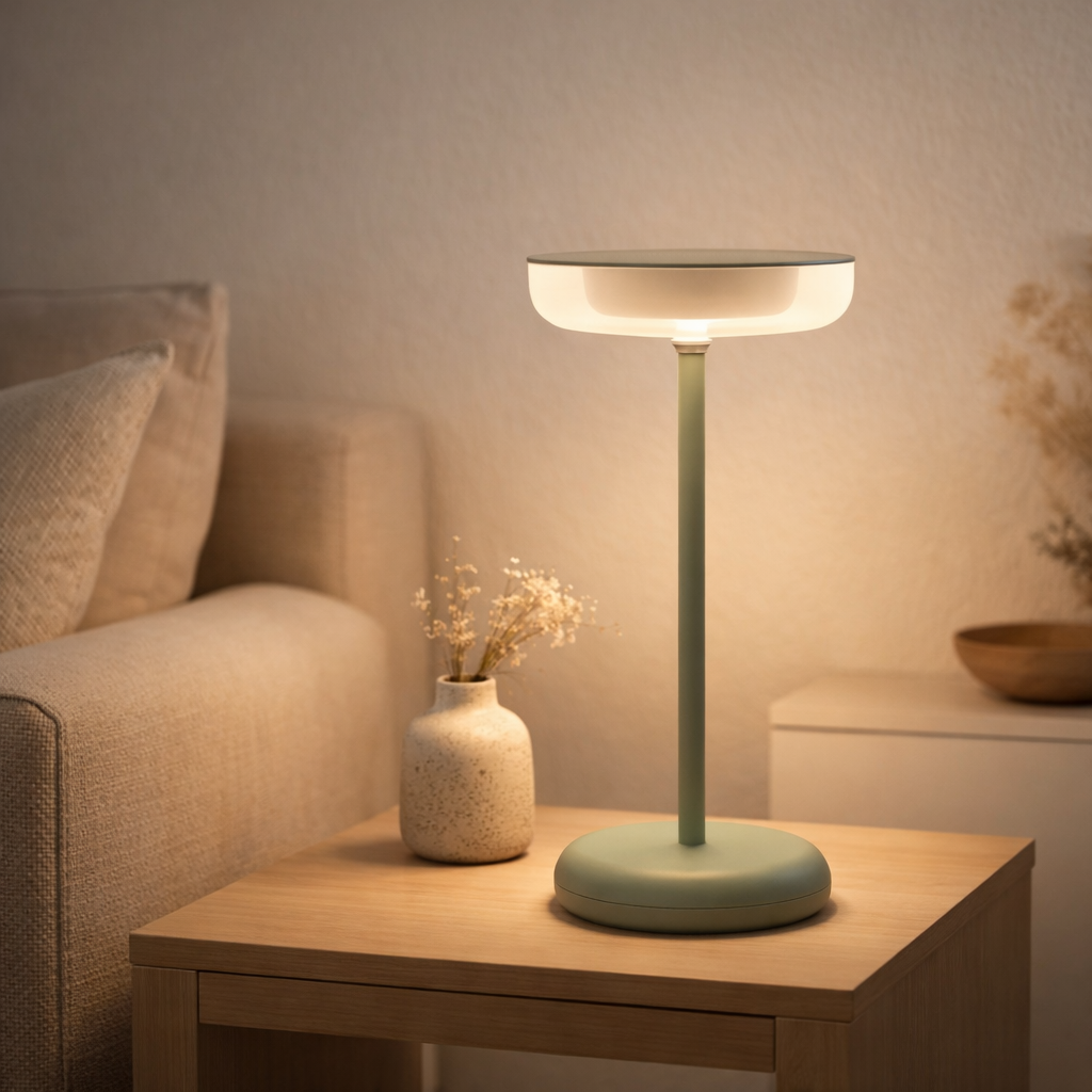«Pasi» de tablette sans fil pour l'extérieur et à l'intérieur, en métal et en plastique dans la menthe, dimmable, avec une fonction tactile et mémoire, environ. 26 cm de haut en situation