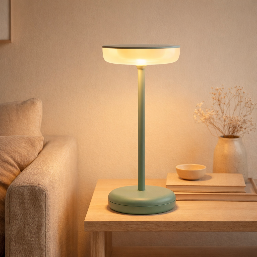 «Pasi» de tablette sans fil pour l'extérieur et à l'intérieur, en métal et en plastique dans la menthe, dimmable, avec une fonction tactile et mémoire, environ. 26 cm de haut en situation