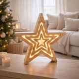 Décorations de Noël LED Stern H: 33 cm - Articles de Noël - Décoration - Wood - Nature - Avec LED intégrée - Décoration de Noël en situation