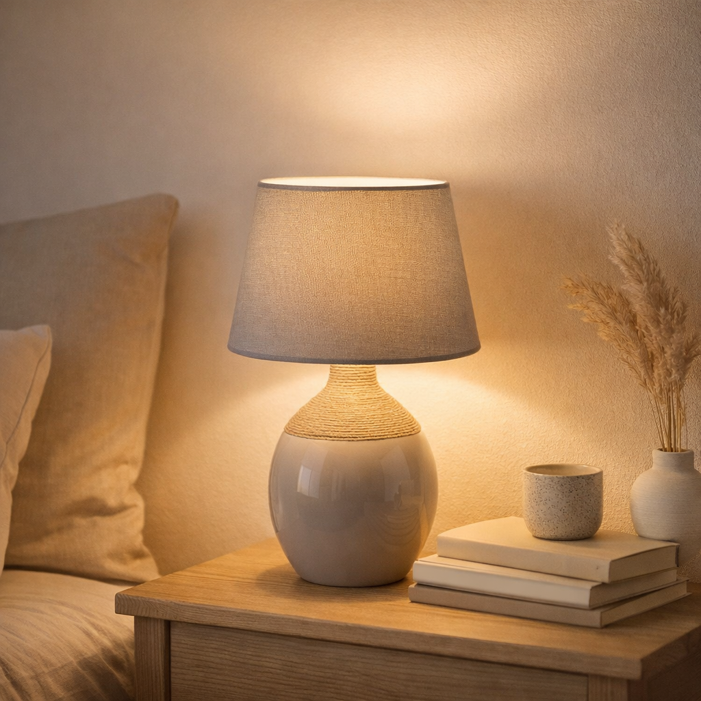 Lampe de table en céramique Talia, lampe de table, en céramique, beige / gris, avec socket e14, pour salle à manger, salon, couloir ou bureau, 31 cm de haut en situation