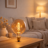 2 Set LED lampe E27 Version, 5 watt Ø 12,5 cm, métal et verre, ambre en situation