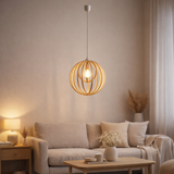 Pendant lampe Armella Ø 40 cm, 1x E27 (non incluse) en bois et en plastique, pour les salles de restauration, le salon, le bureau, la chambre pour enfants en situation