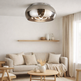 Plafond LED Malou Ø 45 cm, 23,5 cm de haut, en métal, verre fumé, LED intégrée, blanc chaud en situation