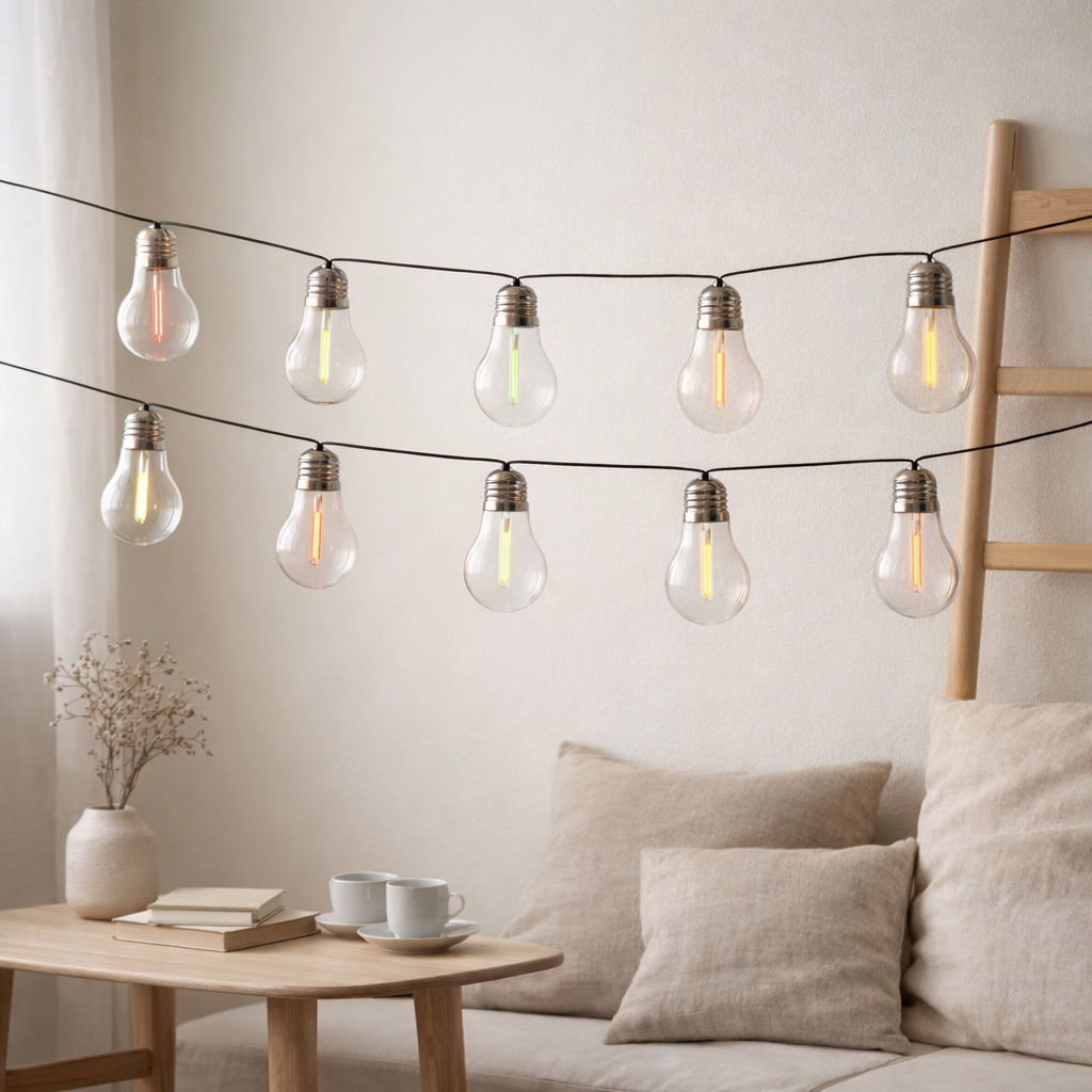 Longueur totale de la chaîne légère extérieure à 10 LED à 10 LETTURE LINDA 370 cm, 10 balles (distance 20 cm) avec Ø 6 cm, plastique, changement de couleur RGB en situation