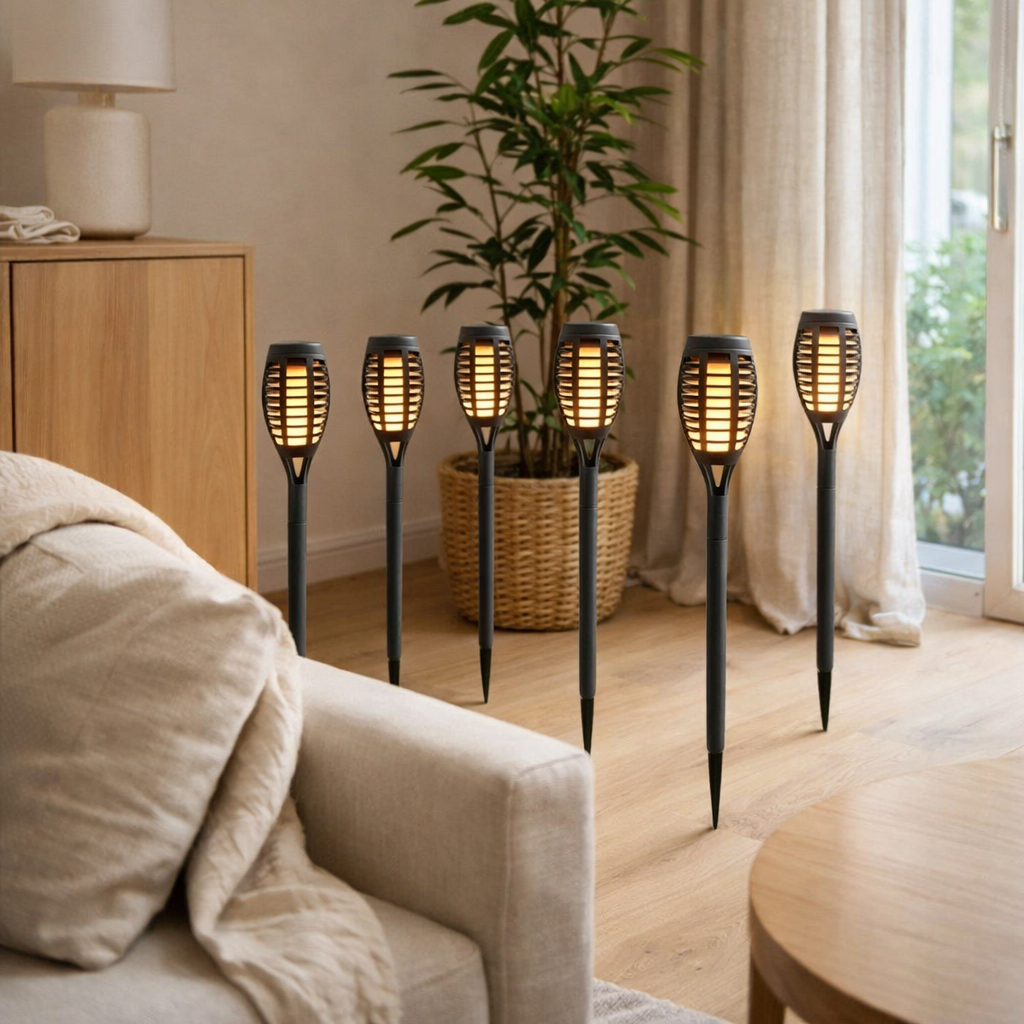 5 coffre-bas de terre LED Set Torche 45 cm en plastique gris, avec LED intégrée, lumière solaire pour l'extérieur en situation
