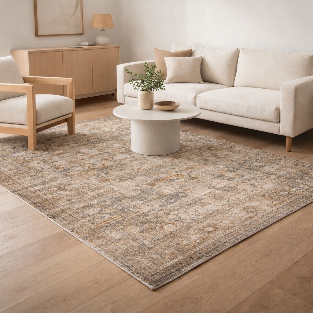Tapis Eco - Suleiman Grey - Tapis marron et gris en situation