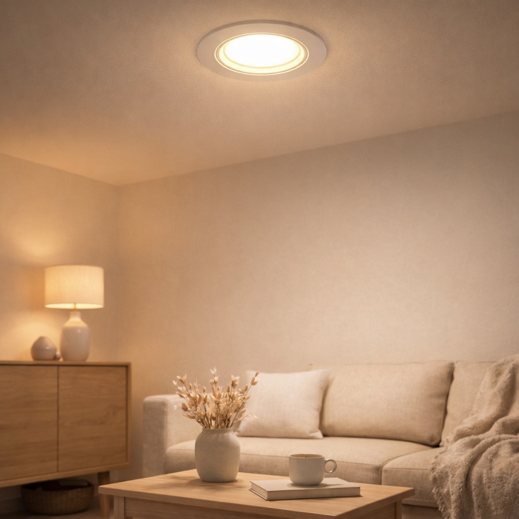 LED Plafond LAMP Point Ø 12,5 cm, LED fermement intégrée avec 7 watts, lumière blanche chaude, dimmable à l'aide d'un gradateur de phase / section en situation