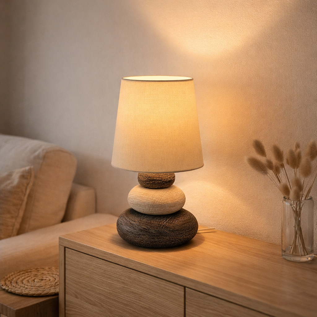 Lampe de table en céramique Stoney, lampe de table en céramique, nature, avec version E14, lampe de table pour salle à manger, salon, couloir ou bureau, ou comme une lampe de chevet, 31 cm de haut en situation
