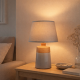 Lampe de table en céramique Talia, lampe de table en céramique, beige / gris, avec socket E14, pour salle à manger, salon, couloir ou bureau, 31 cm de haut en situation